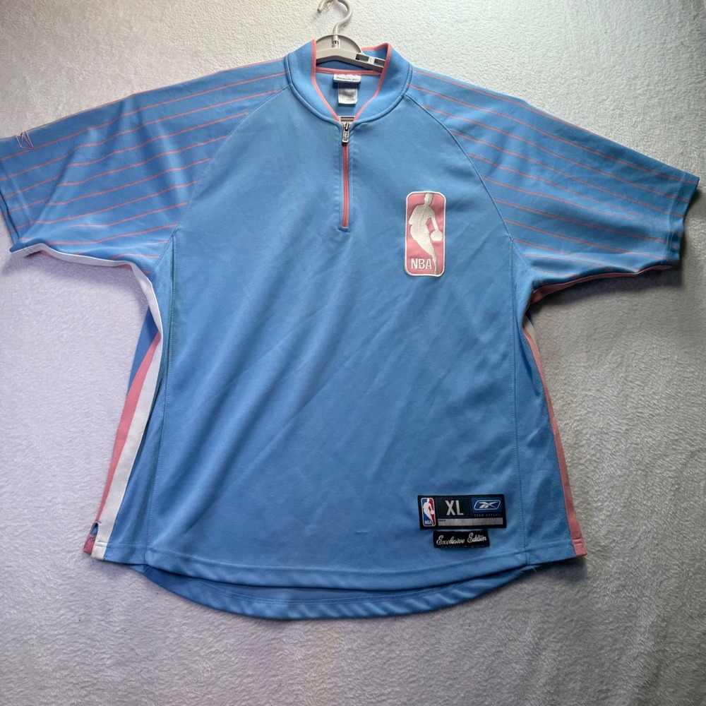 Vintage Reebok NBA Exclusive Edition Pastel Blue Pink WarmUp Shirt XL Rare Korea